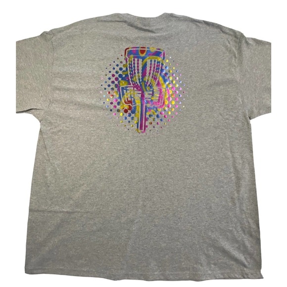 Disc Golf Shirt RAINBOW HOLOGRAPHIC BASKET Logo 2XL Graphic T-Shirt Gildan Grey - Picture 2 of 9